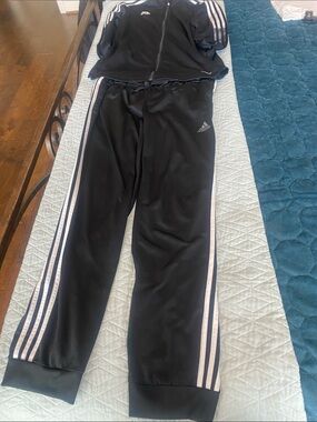 Addidas Black Sweatpants with White Side Stripes and jacket with side stripes